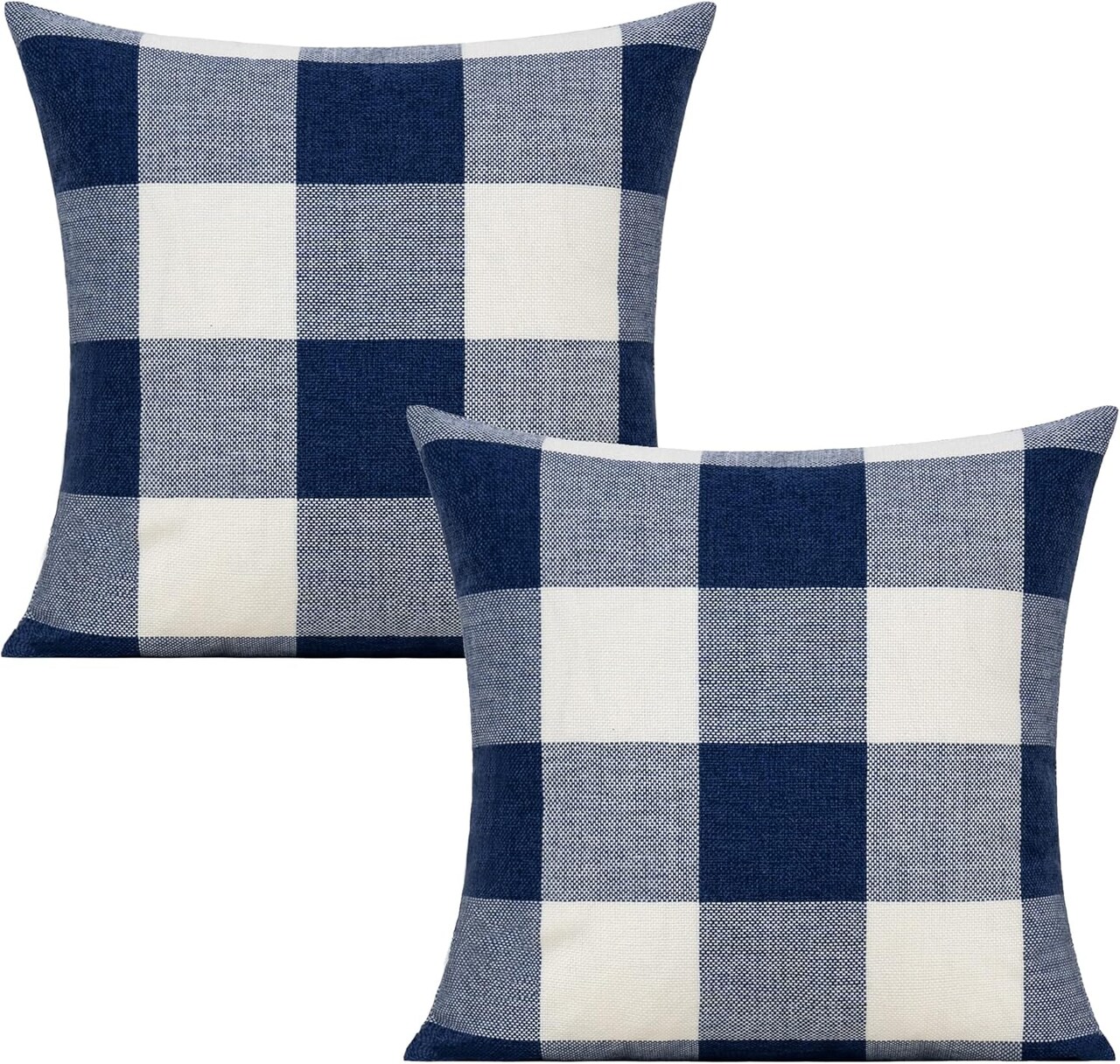 Outdoor Blue Throw Pillow Covers 18x18 Set of 2 Buffalo Plaids Check Summer Front Porch Decorative Gingham Cushion Cases Home Decor Farmhouse for Patio Furniture Couch Bed Sofa,Navy Blue White